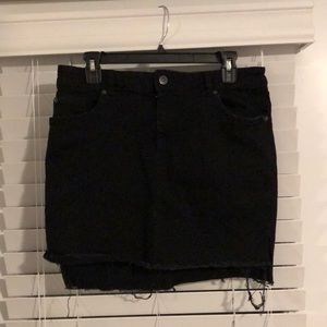 Black denim mini skirt